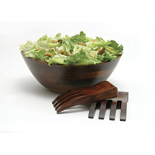 3-Piece Set Large 13 x 12.5 x 5 Lipper International Cherry Finished Wavy Rim Serving Bowl with 2 Salad Hands 3-Piece Set Large 13 x 12.5 x 5 Lipper International Cherry Finished Wavy Rim Serving Bowl with 2 Salad Hands